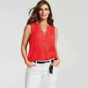 Cabi - Sleeveless blouse - style 5364 - Rose top in Hibiscus Red – Size M